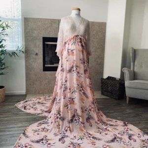 OOAK Blush Floral Maternity Dress Wedding dress Boho dress Flutter dress